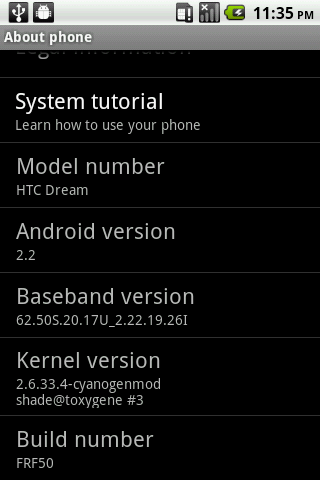 HTC Dream Android 2.2 OS Update FRF50 32b Alpha image image