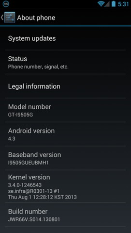 Samsung GT-i9505G Galaxy S4 Google Play Edition Android 4.3 OTA System Update JWR66W datasheet